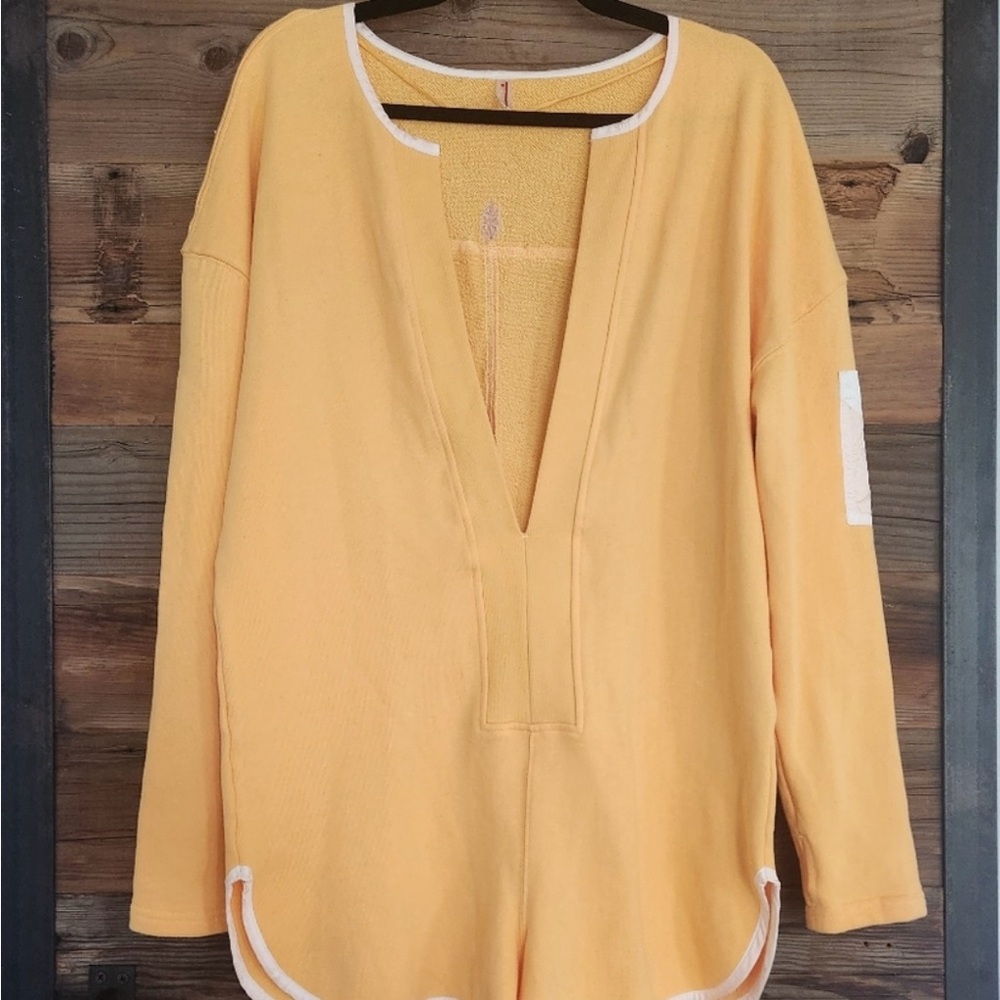 Free People Movement Take the Plunge Shortie Romper in Mango and white NWOT